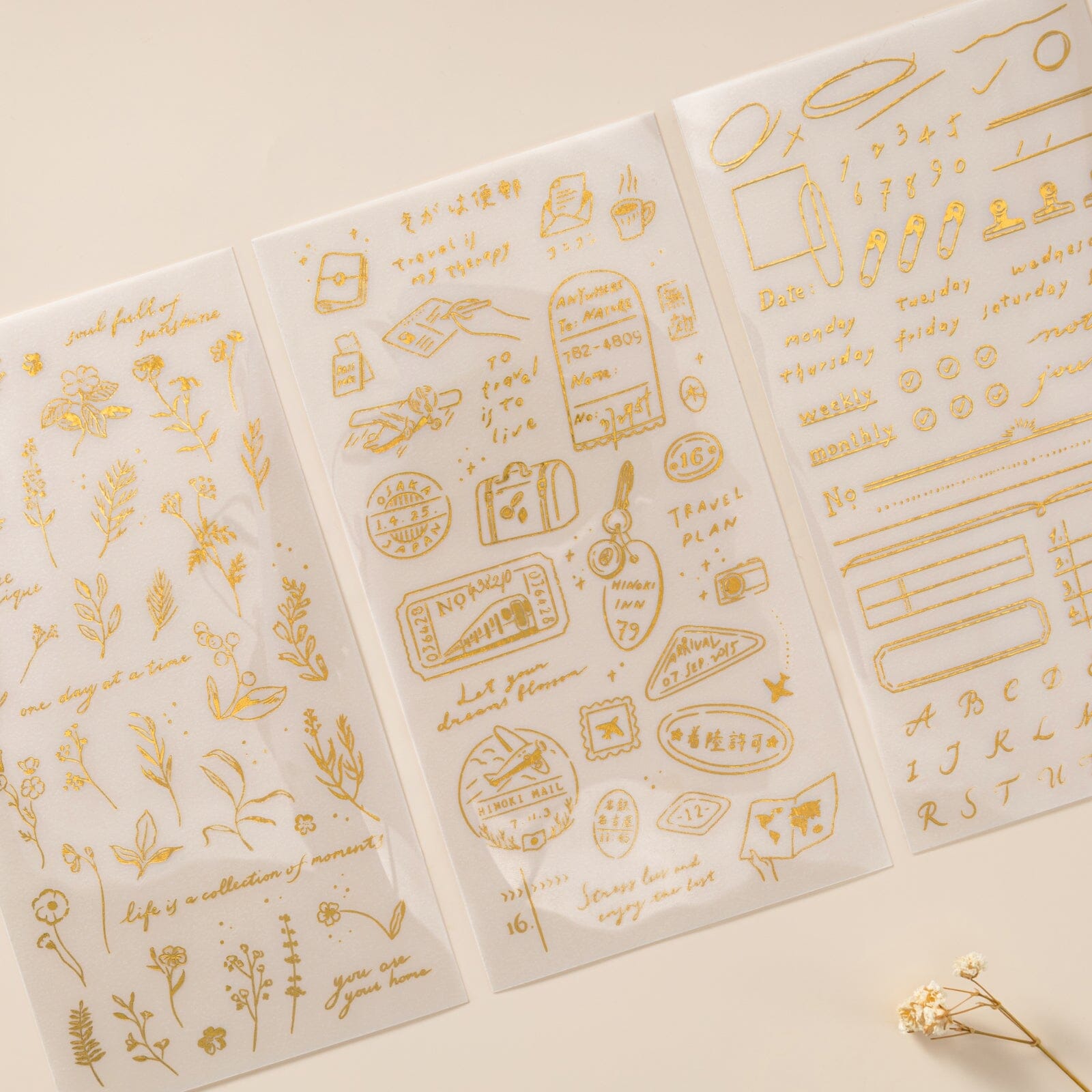 Hinoki - 'Daily Essentials' Gold Foil Print-On Sticker Set