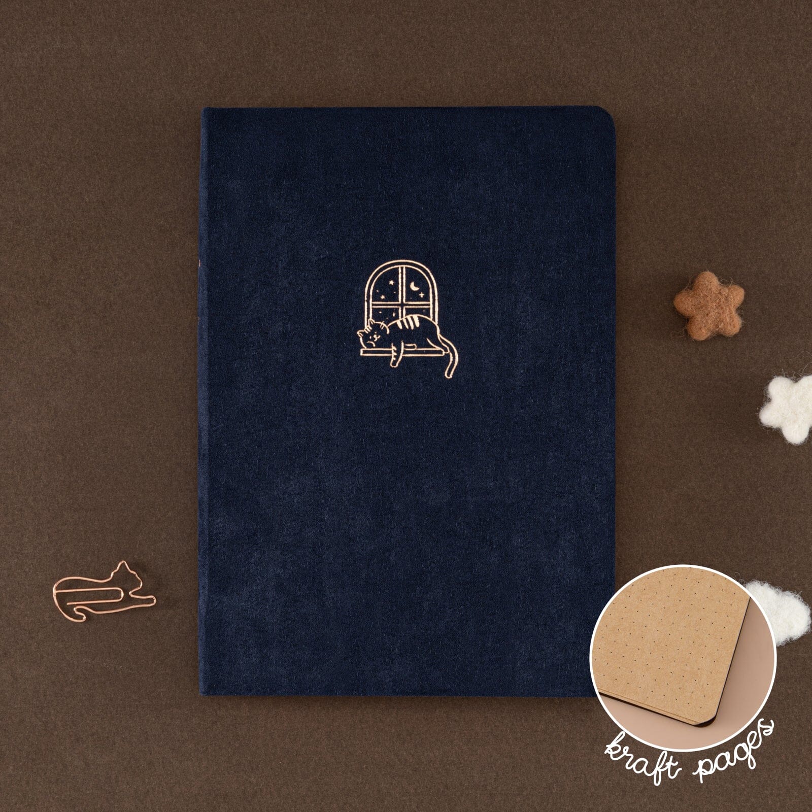 Tsuki 'Midnight Neko Dreams' Kraft Paper Bullet Journal ☾