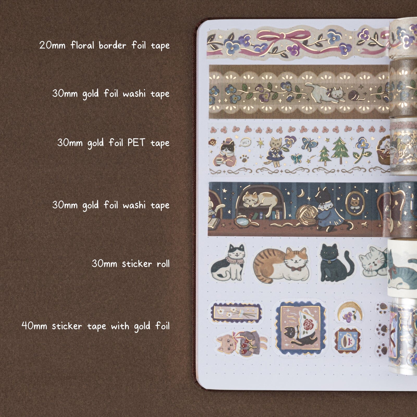 Tsuki 'Vintage Neko' Washi Tape Set ☾