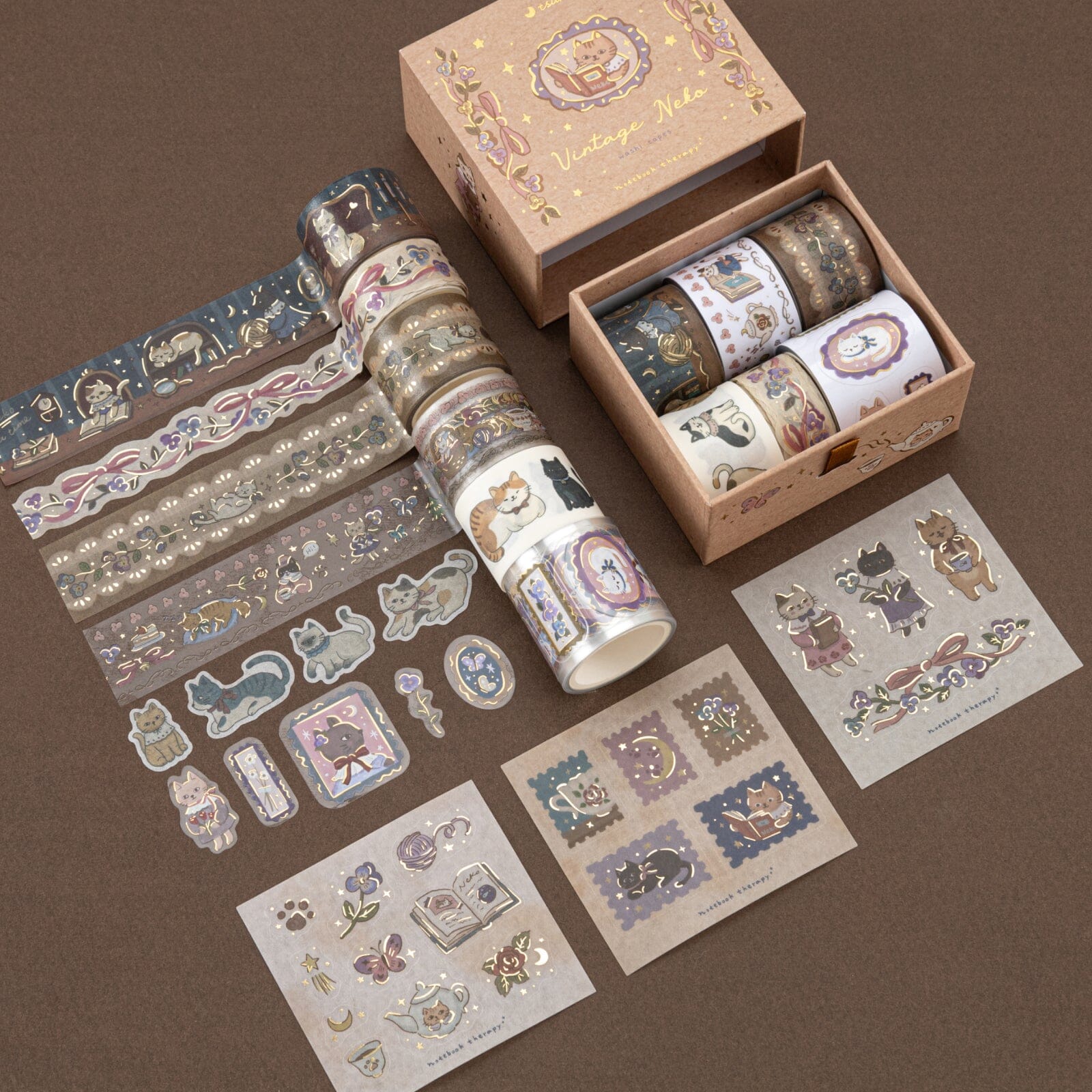 Tsuki 'Vintage Neko' Washi Tape Set ☾