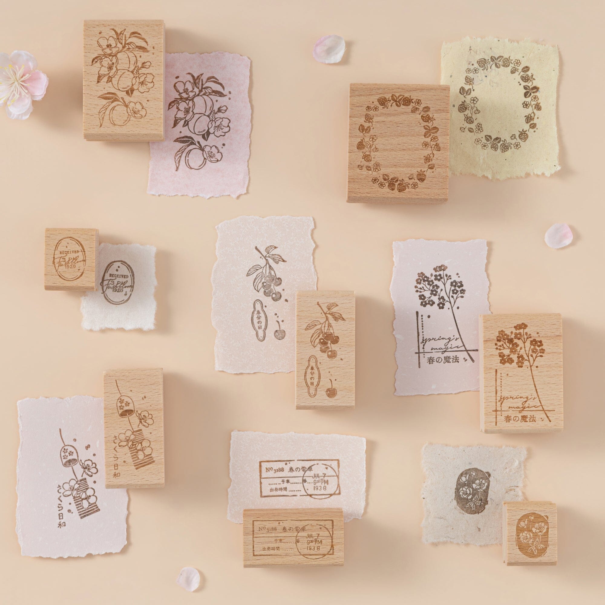 Hinoki - 'Into the Spring' Engraved Wooden Stamp Set