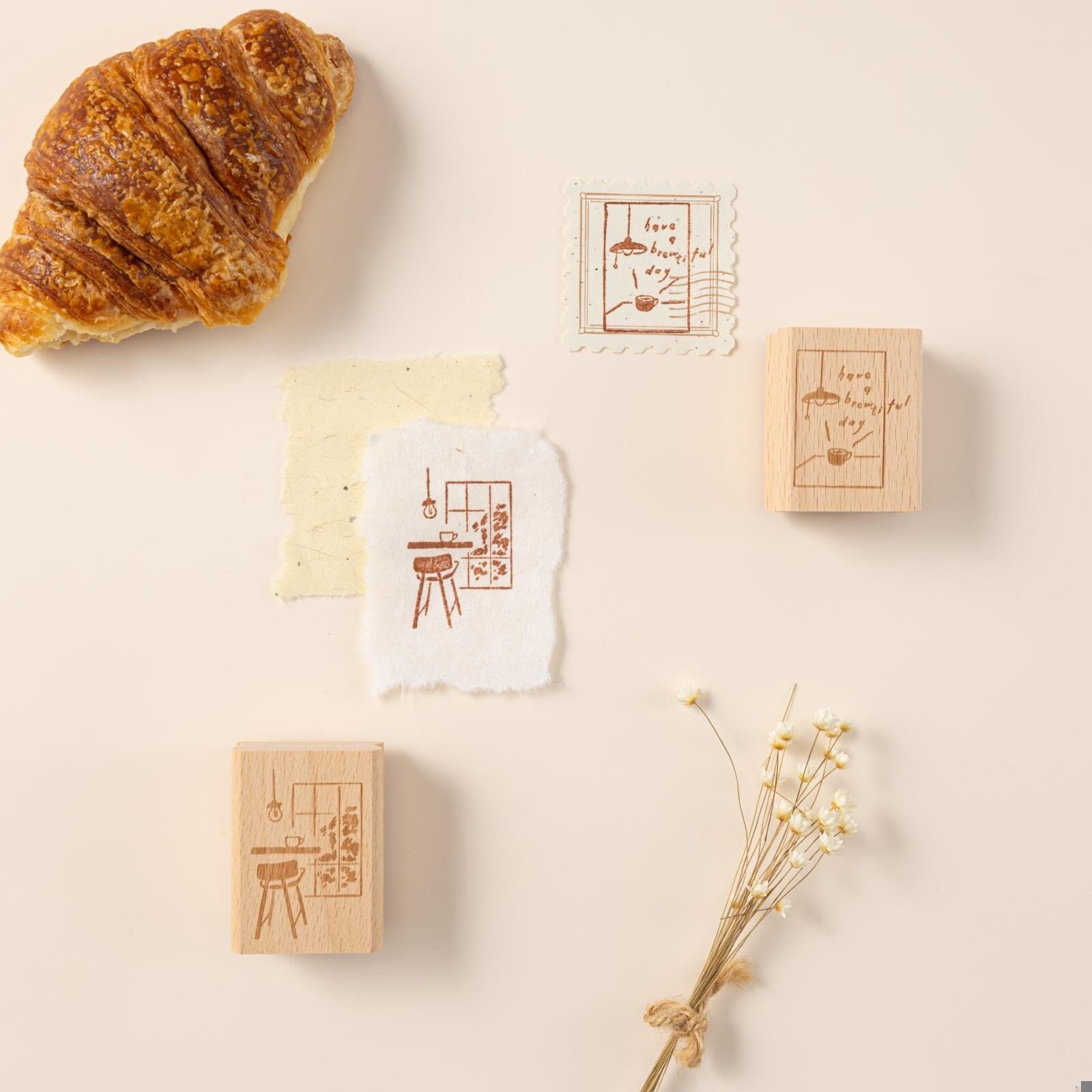 Hinoki - 'Into the Cafe' Engraved Wooden Stamps Set