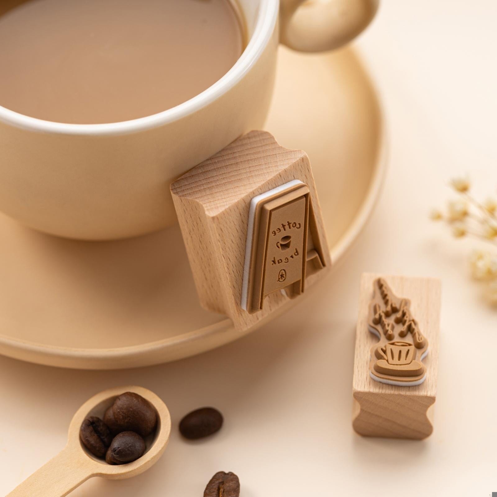 Hinoki - 'Into the Cafe' Engraved Wooden Stamps Set