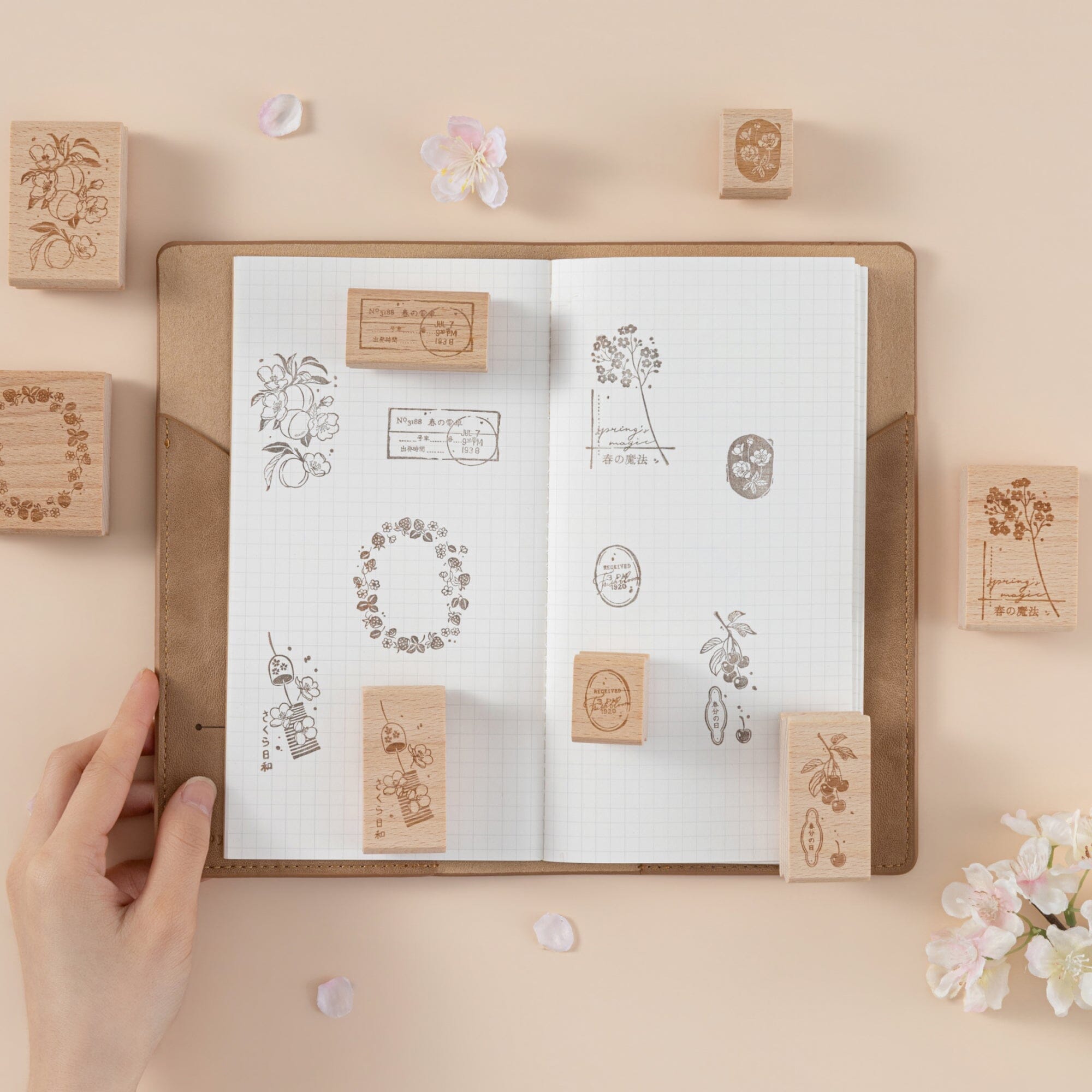Hinoki - 'Into the Spring' Engraved Wooden Stamp Set