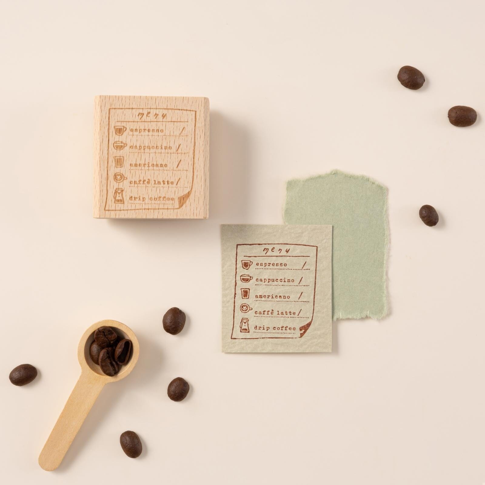 Hinoki - 'Into the Cafe' Engraved Wooden Stamps Set