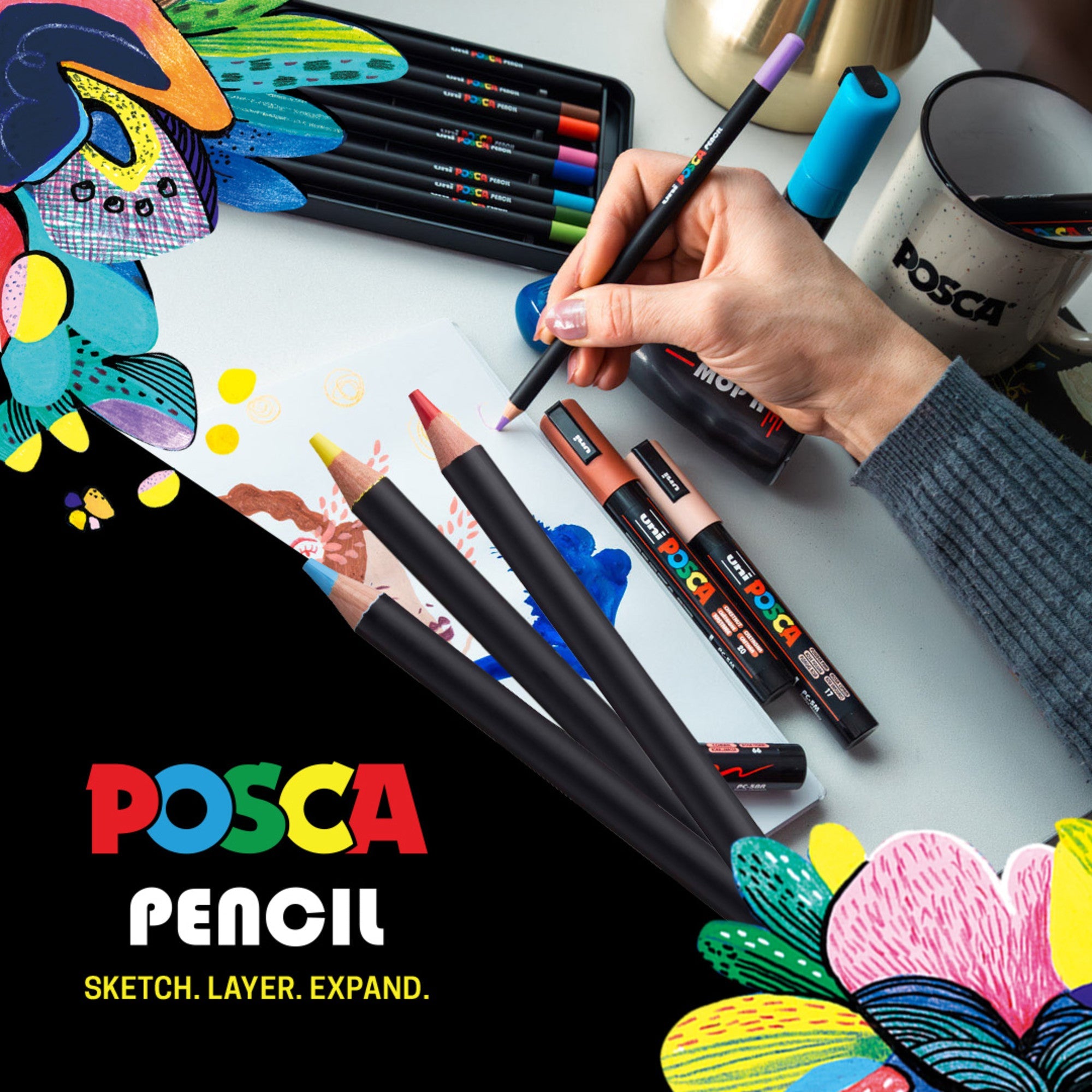 uni® POSCA® Colored Pencils, 4.0mm Lead, Assorted Set, 12 Count