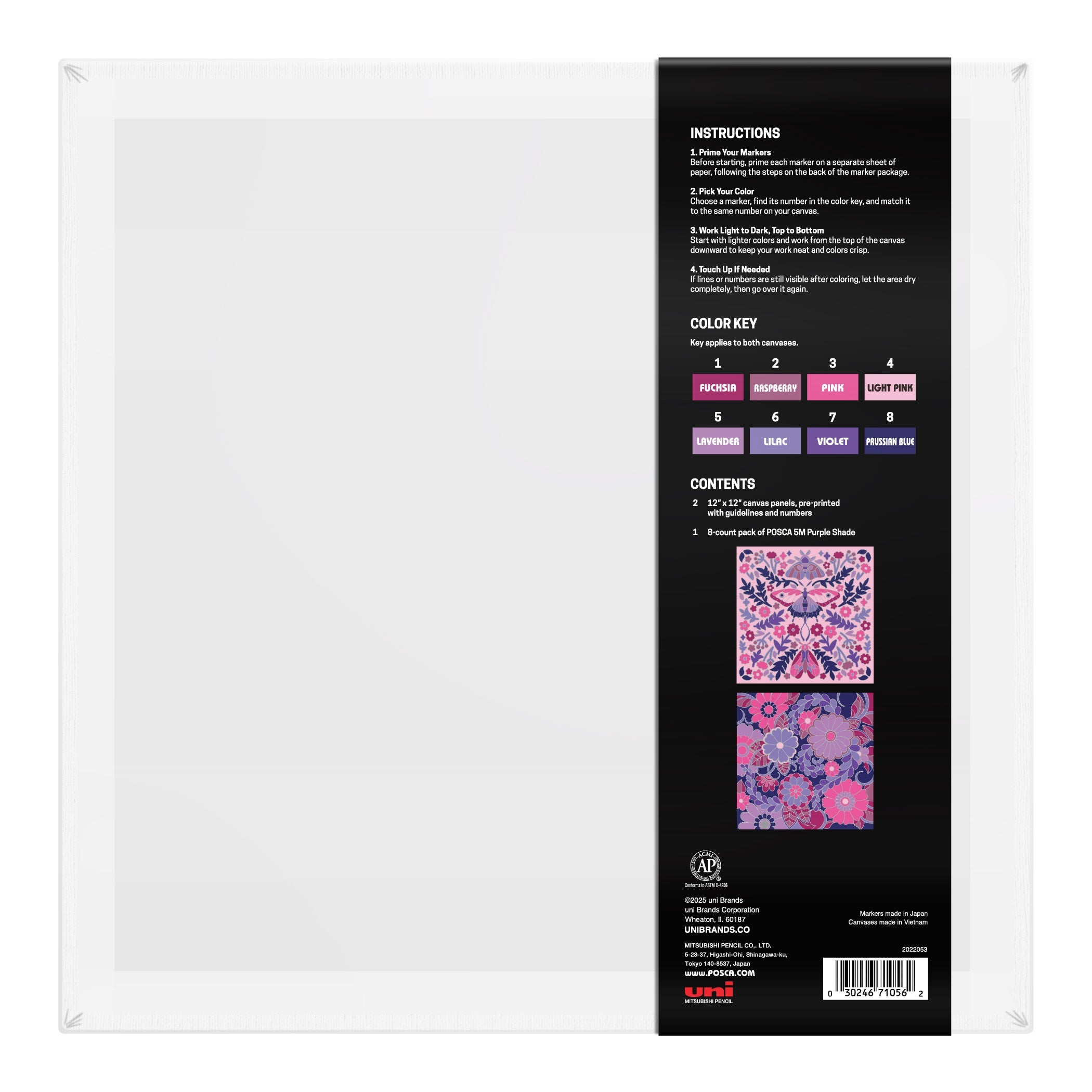 uni® POSCA® Paint-By-Number Canvas Kit, including 5M Markers