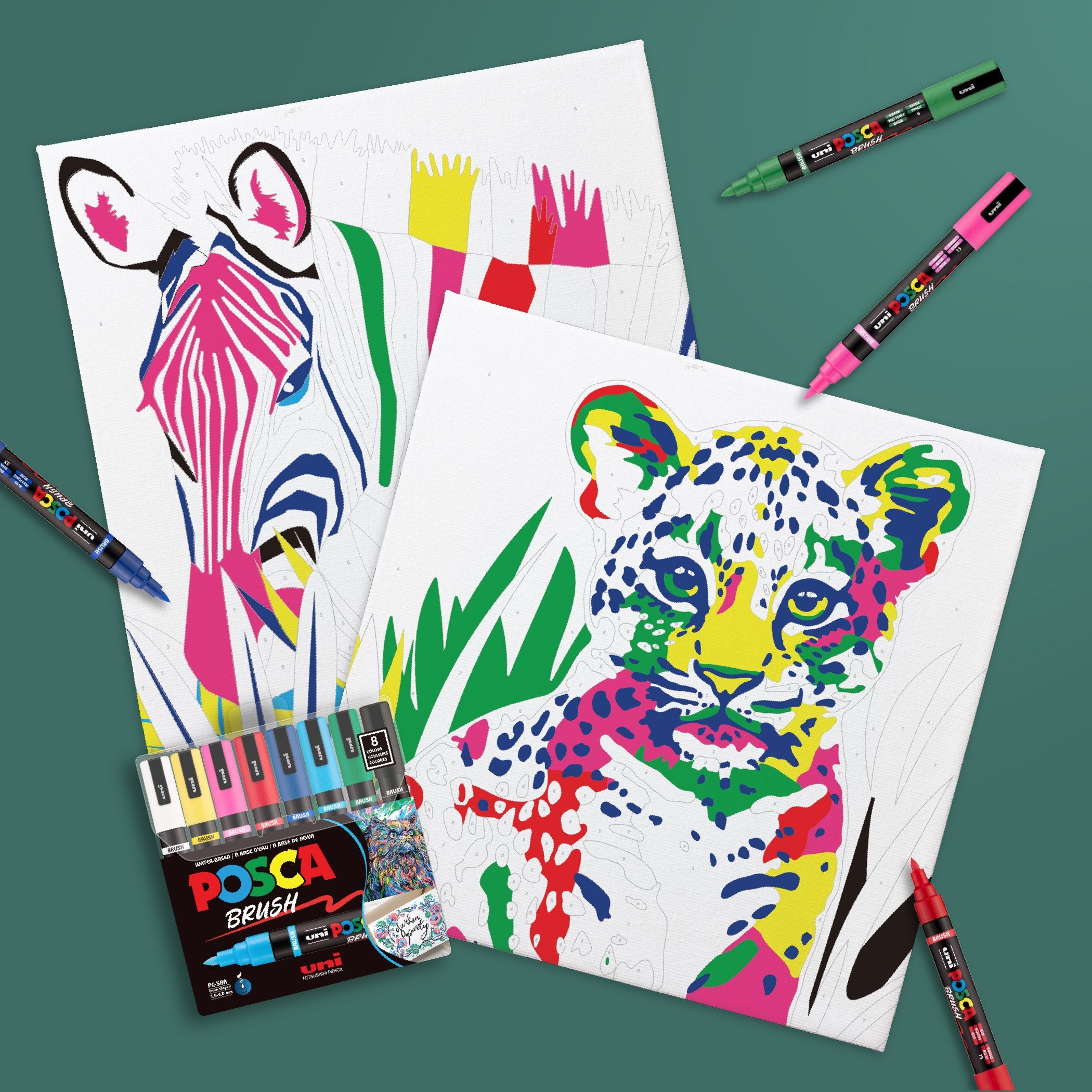uni® POSCA® Paint-By-Number Canvas Kit, including 5M Markers