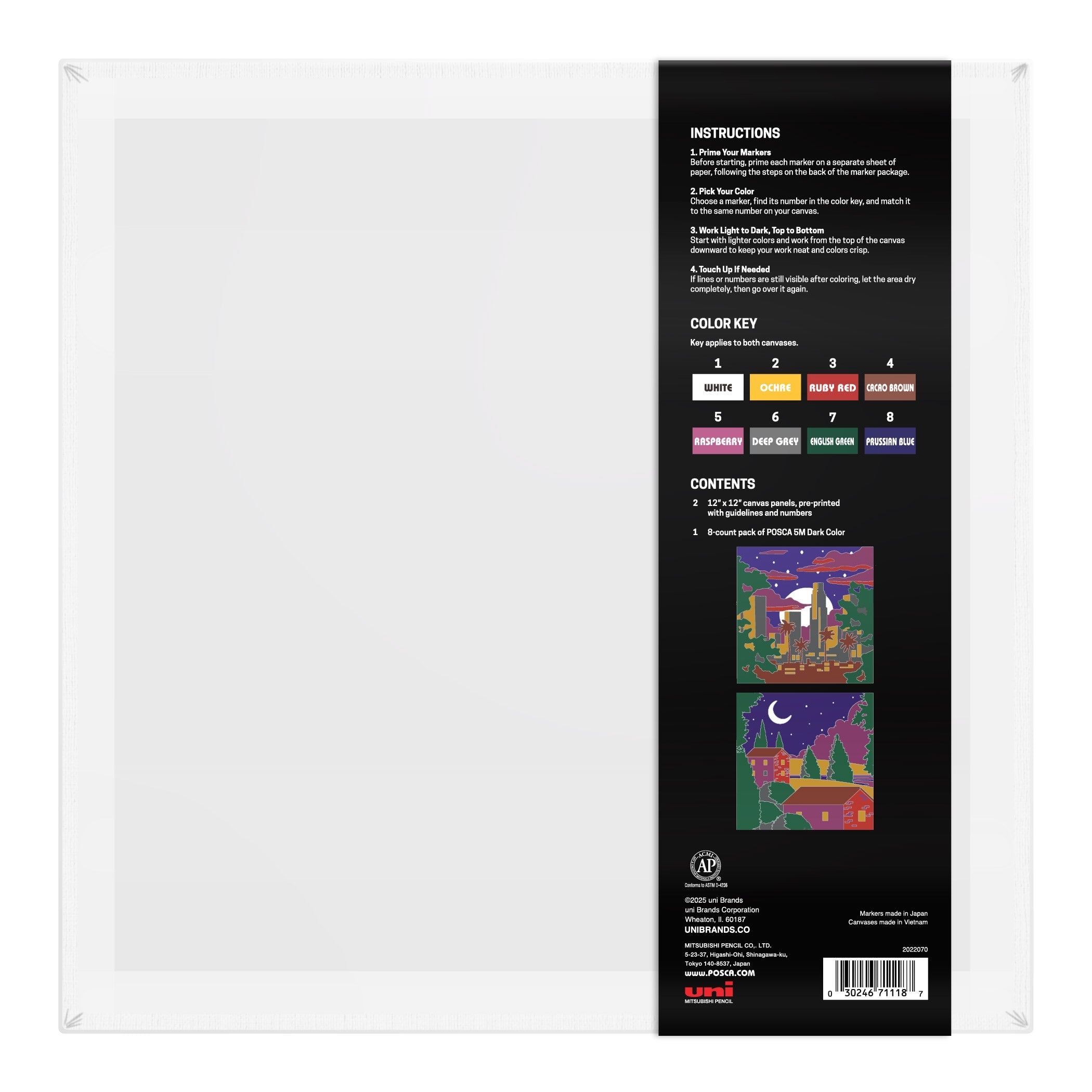 uni® POSCA® Paint-By-Number Canvas Kit, including 5M Markers