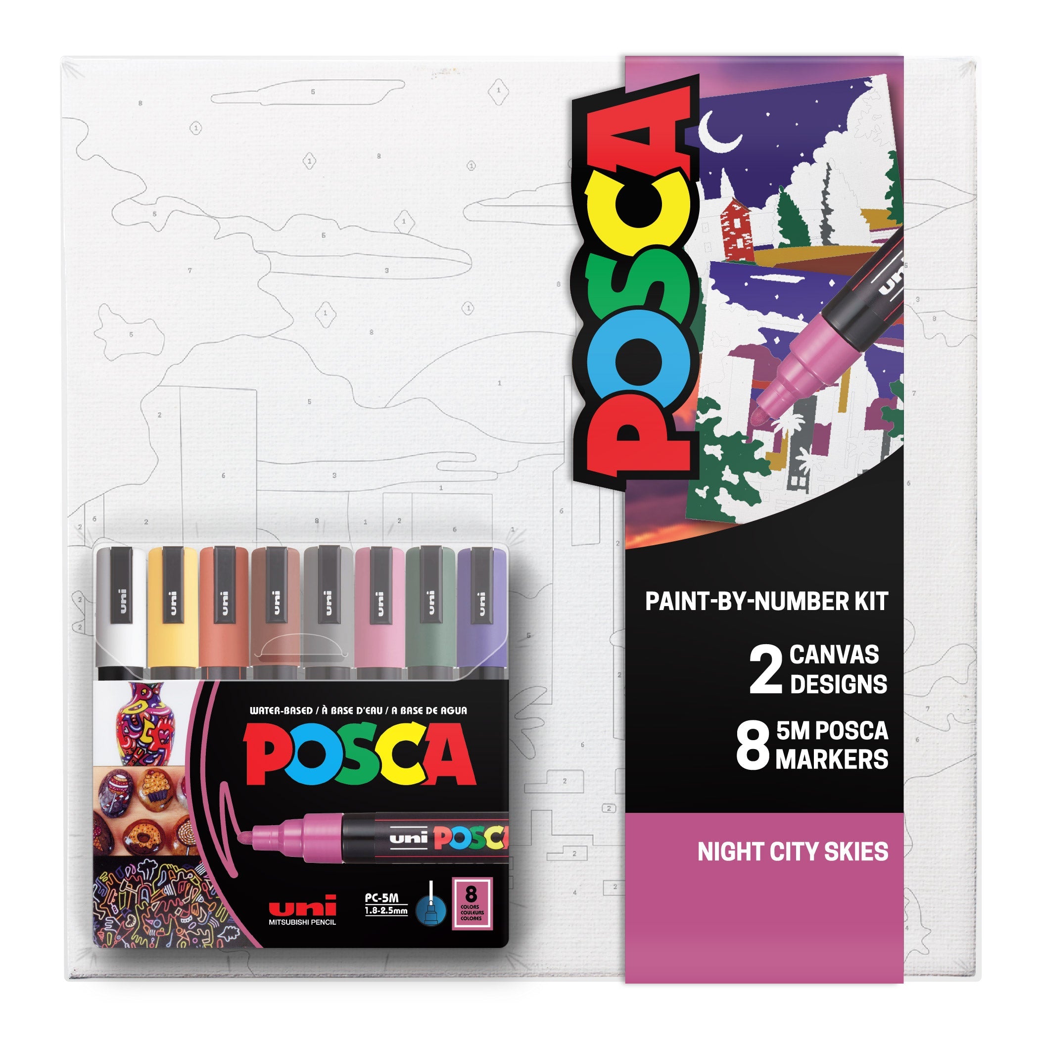 uni® POSCA® Paint-By-Number Canvas Kit, including 5M Markers