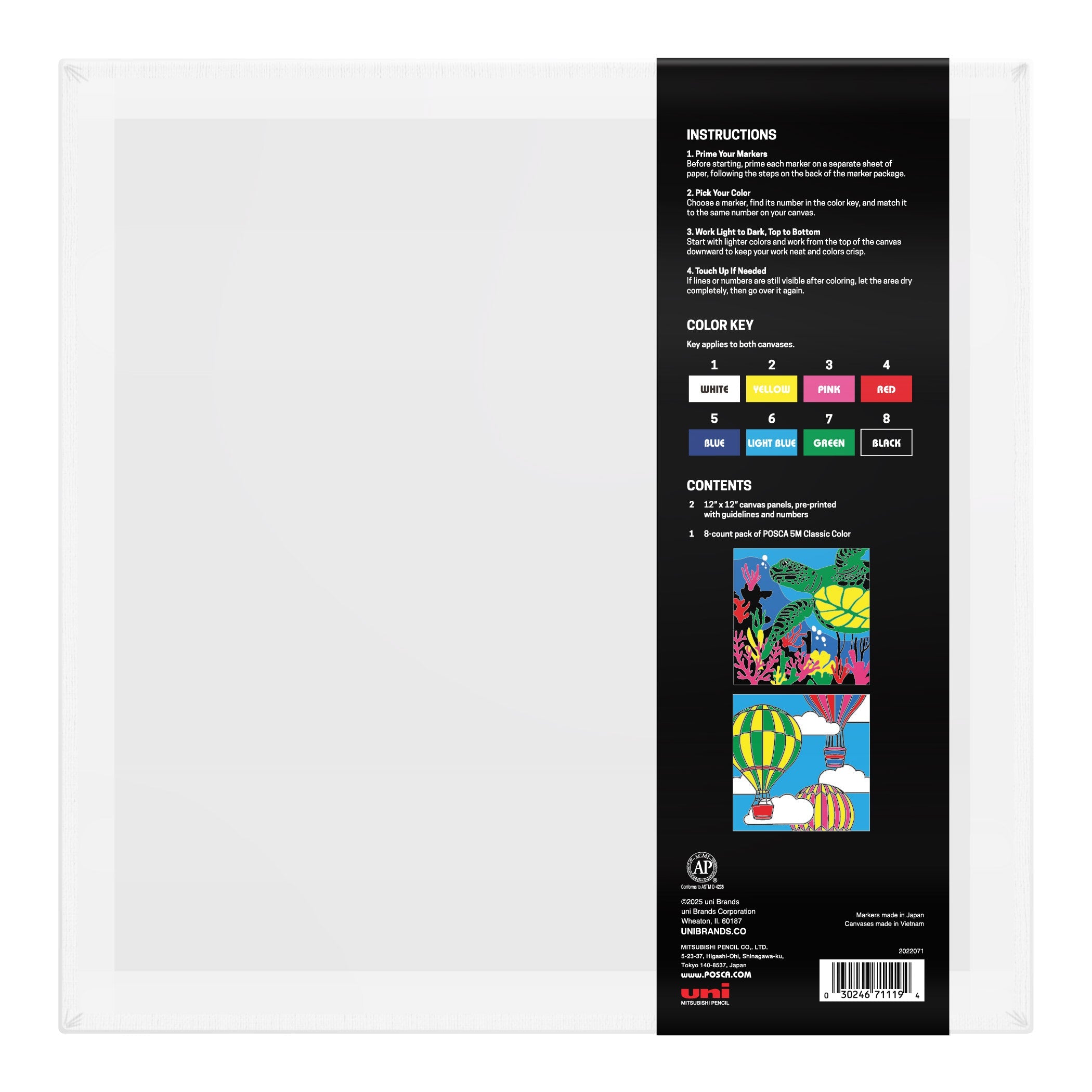 uni® POSCA® Paint-By-Number Canvas Kit, including 5M Markers