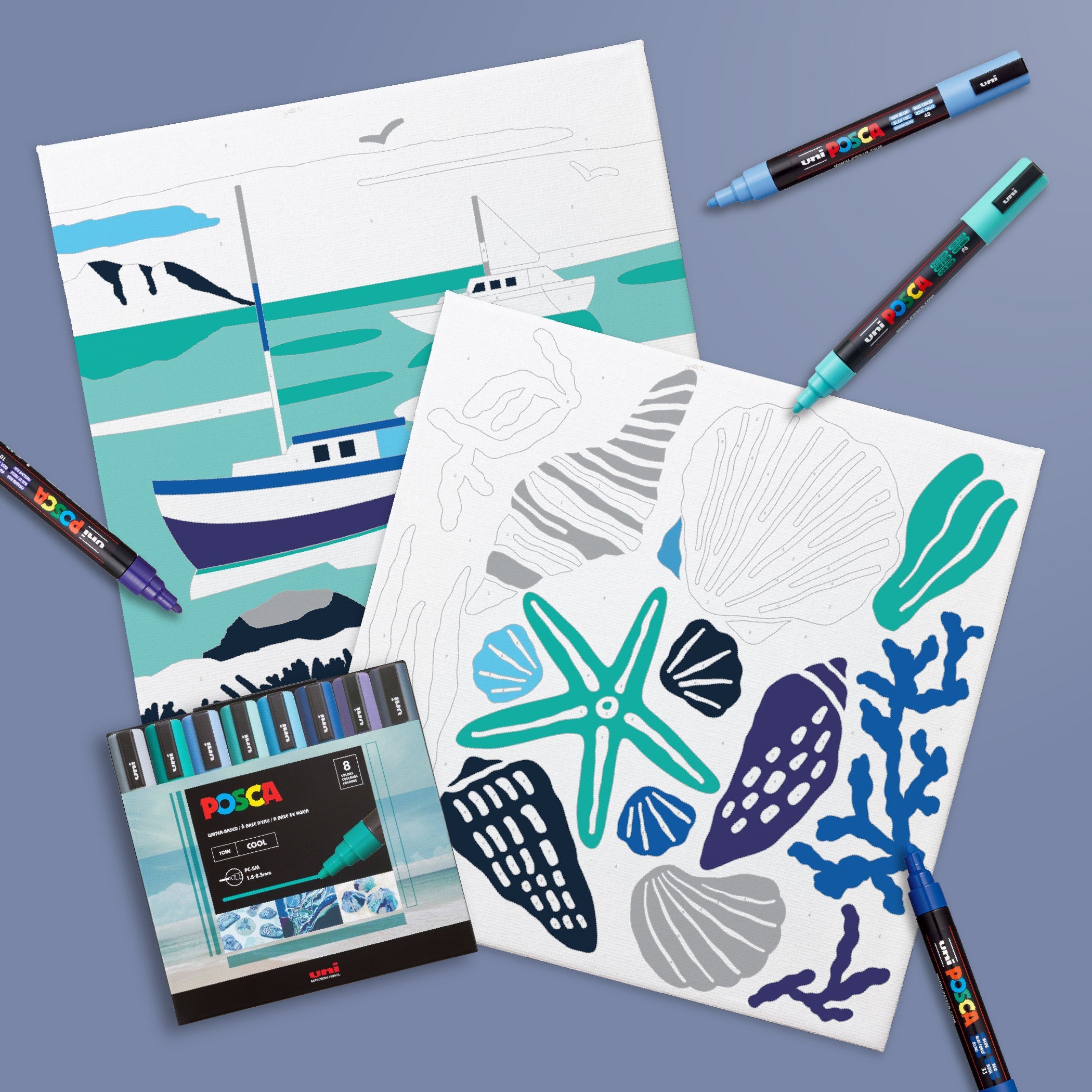 uni® POSCA® Paint-By-Number Canvas Kit, including 5M Markers