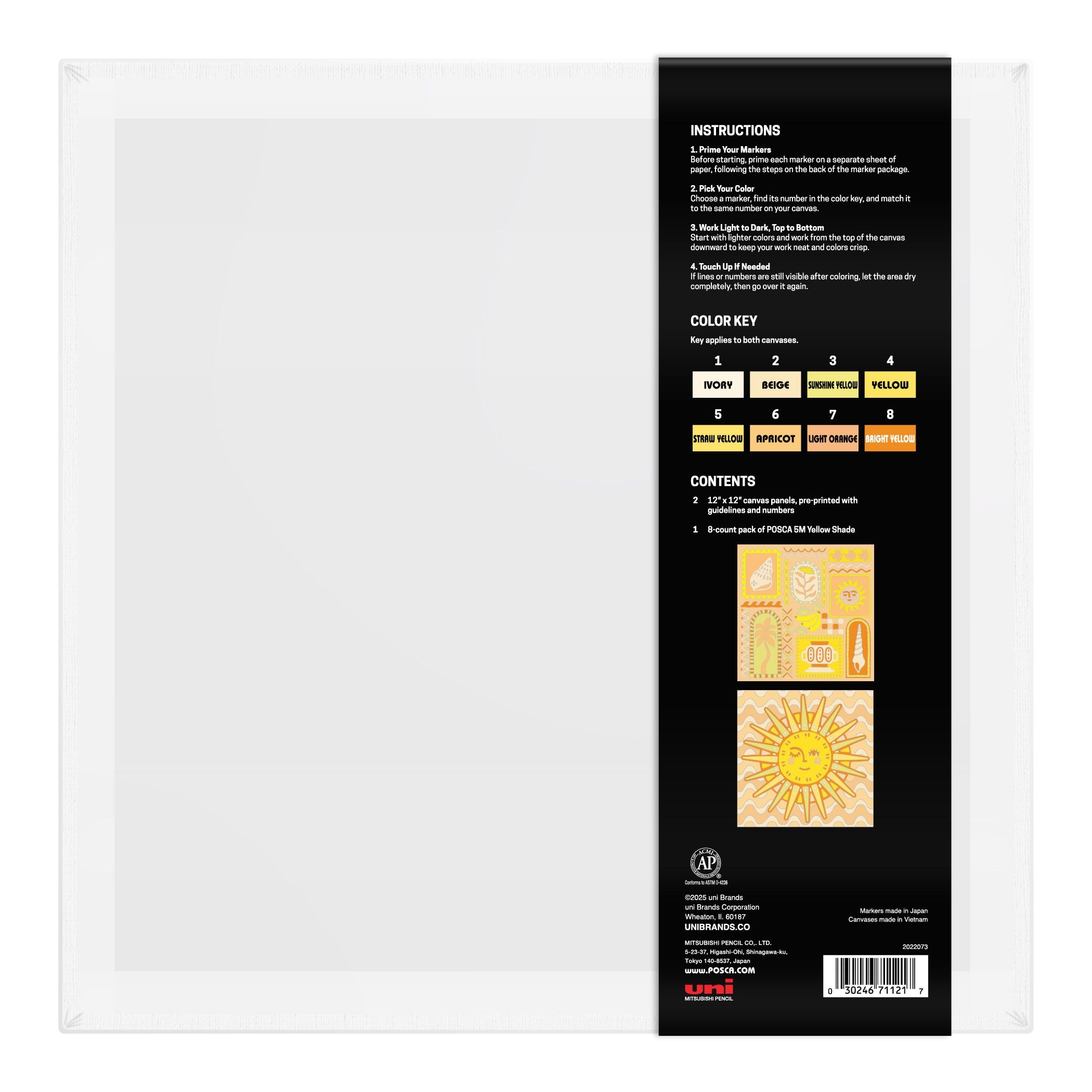 uni® POSCA® Paint-By-Number Canvas Kit, including 5M Markers