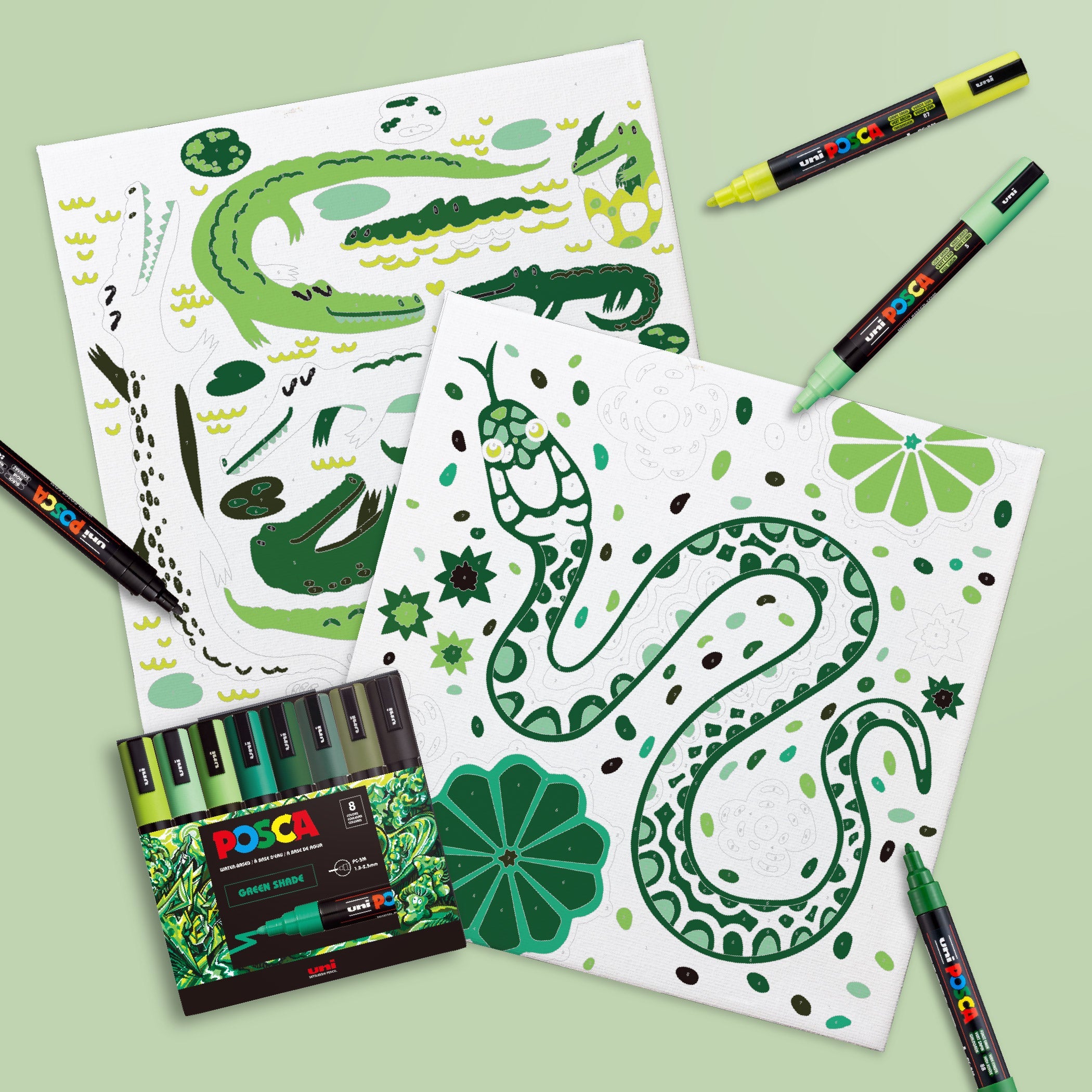 uni® POSCA® Paint-By-Number Canvas Kit, including 5M Markers