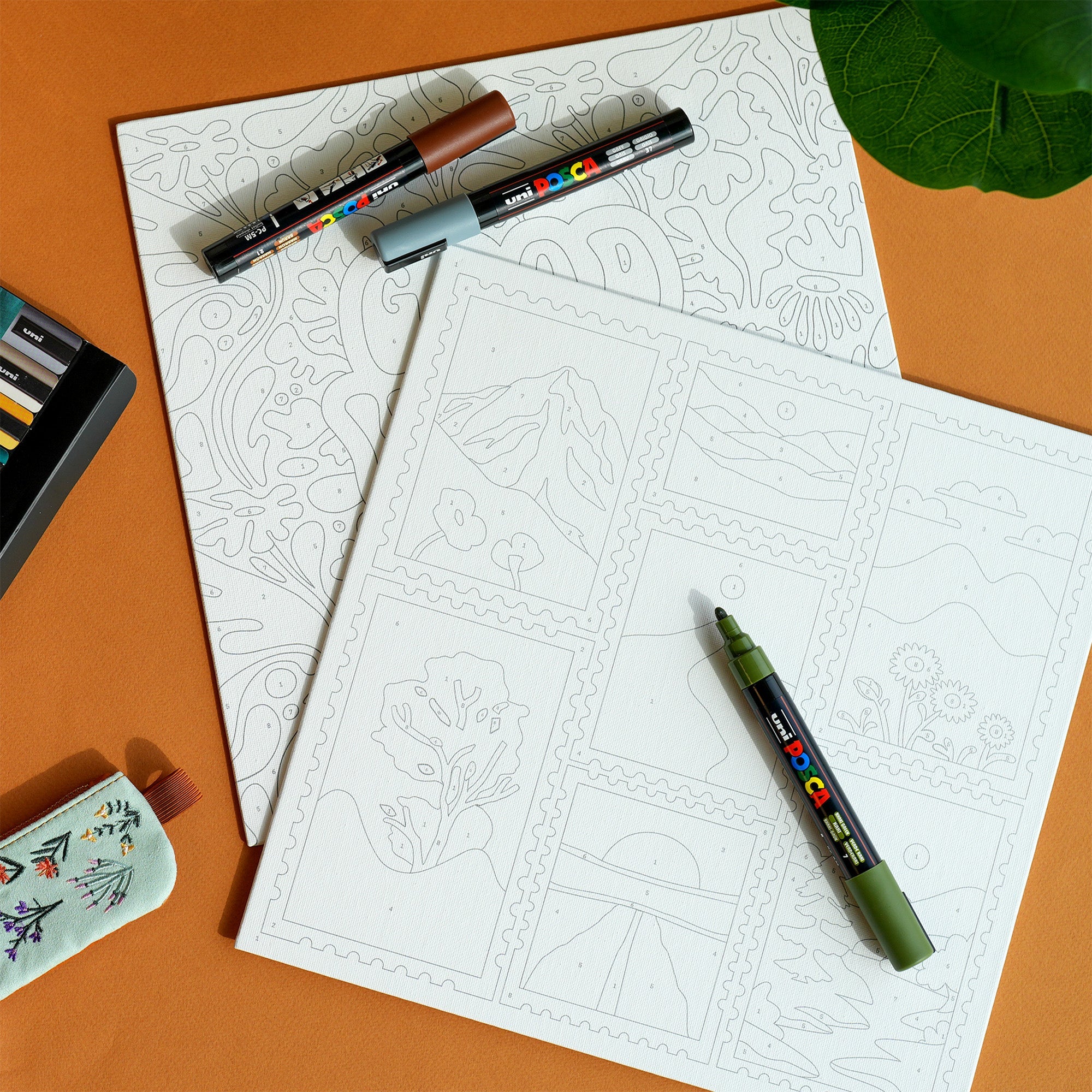 uni® POSCA® Paint-By-Number Canvas Kit, including 5M Markers