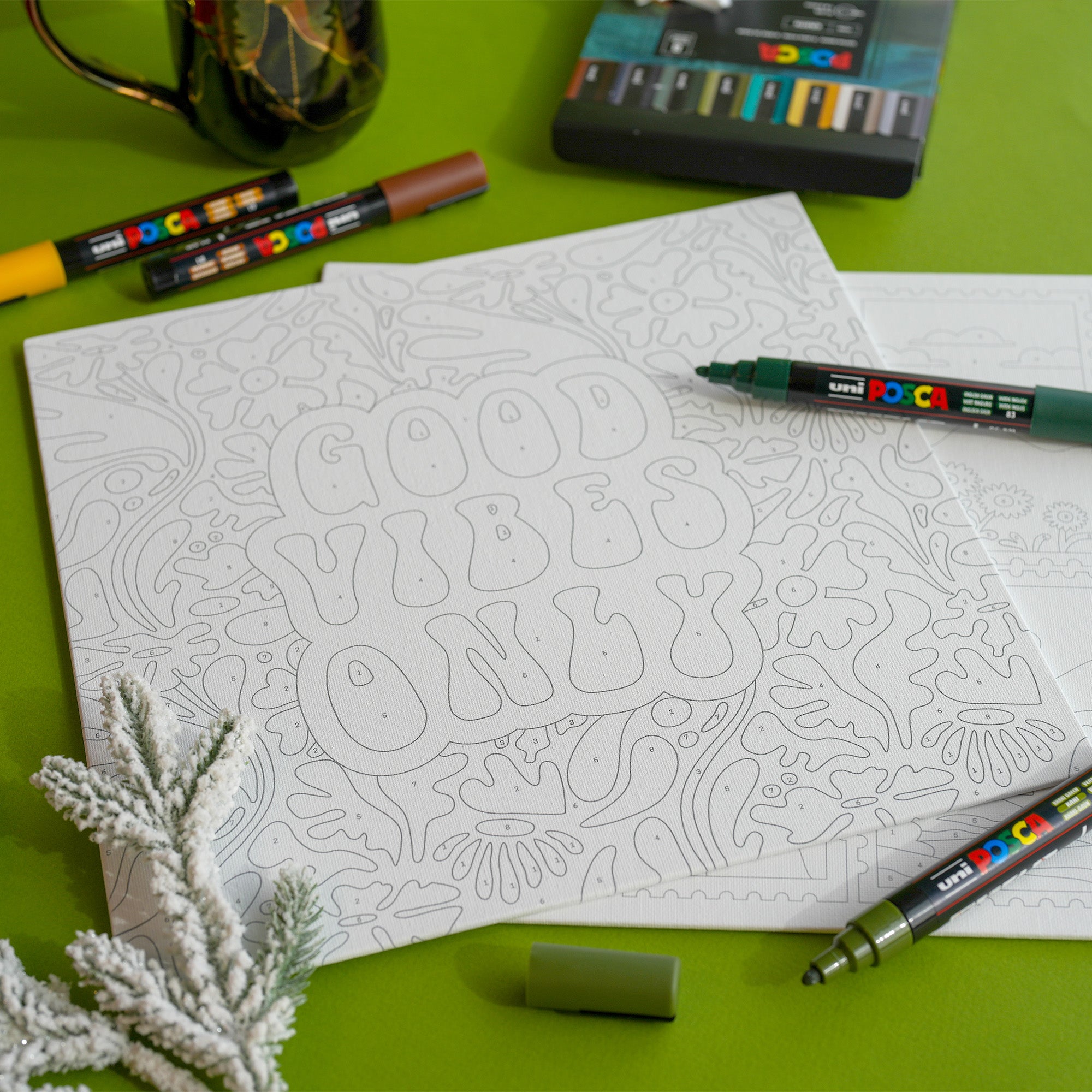 uni® POSCA® Paint-By-Number Canvas Kit, including 5M Markers