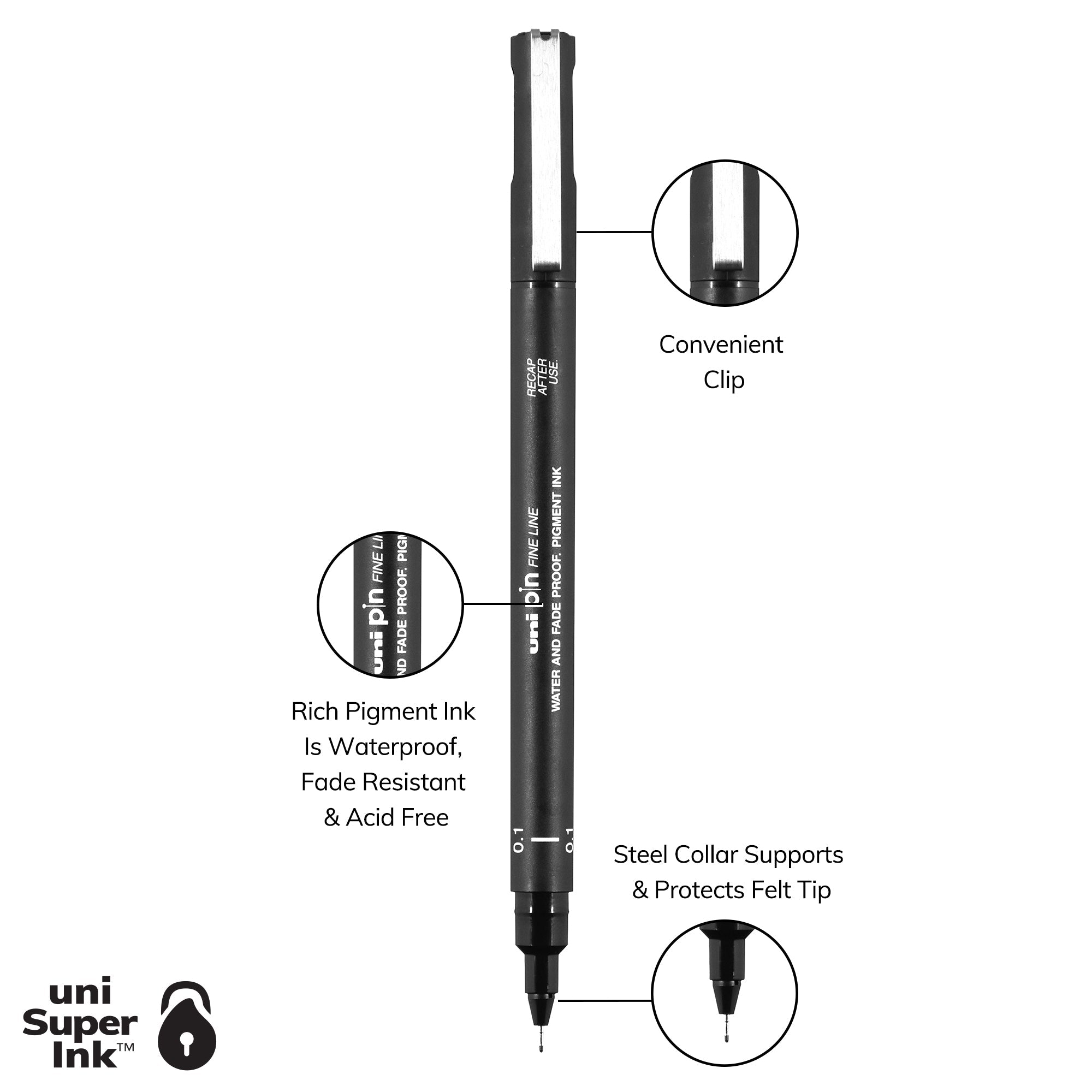 uni® Pin, Fine Line Drawing Pen, 0.1 mm
