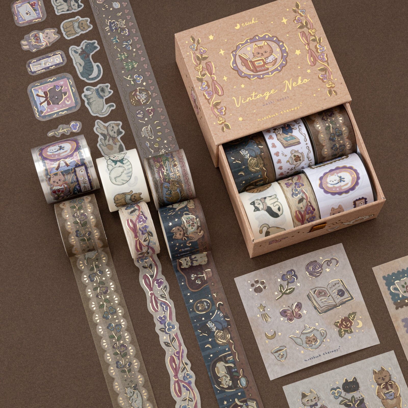 Tsuki 'Vintage Neko' Washi Tape Set ☾