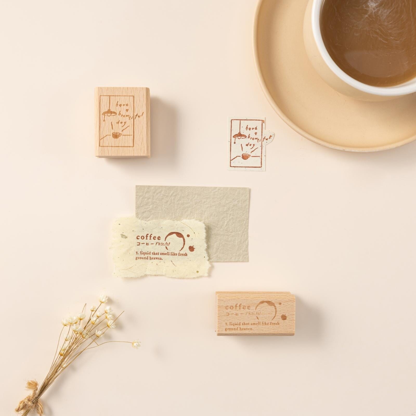 Hinoki - 'Into the Cafe' Engraved Wooden Stamps Set