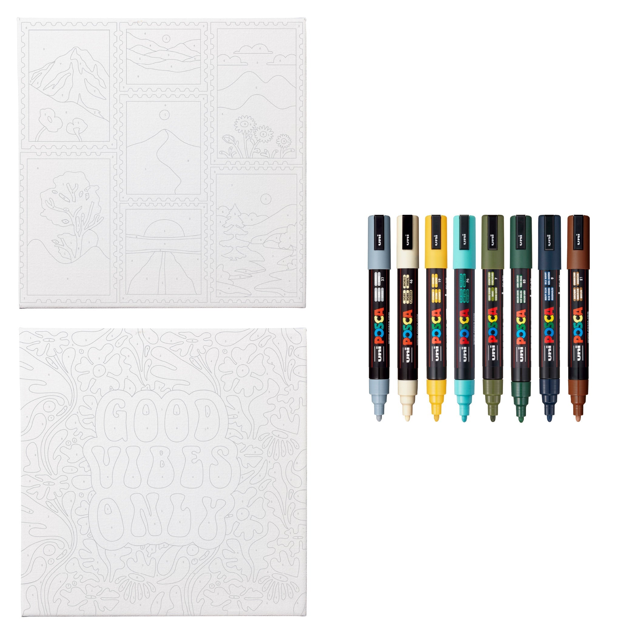 uni® POSCA® Paint-By-Number Canvas Kit, including 5M Markers