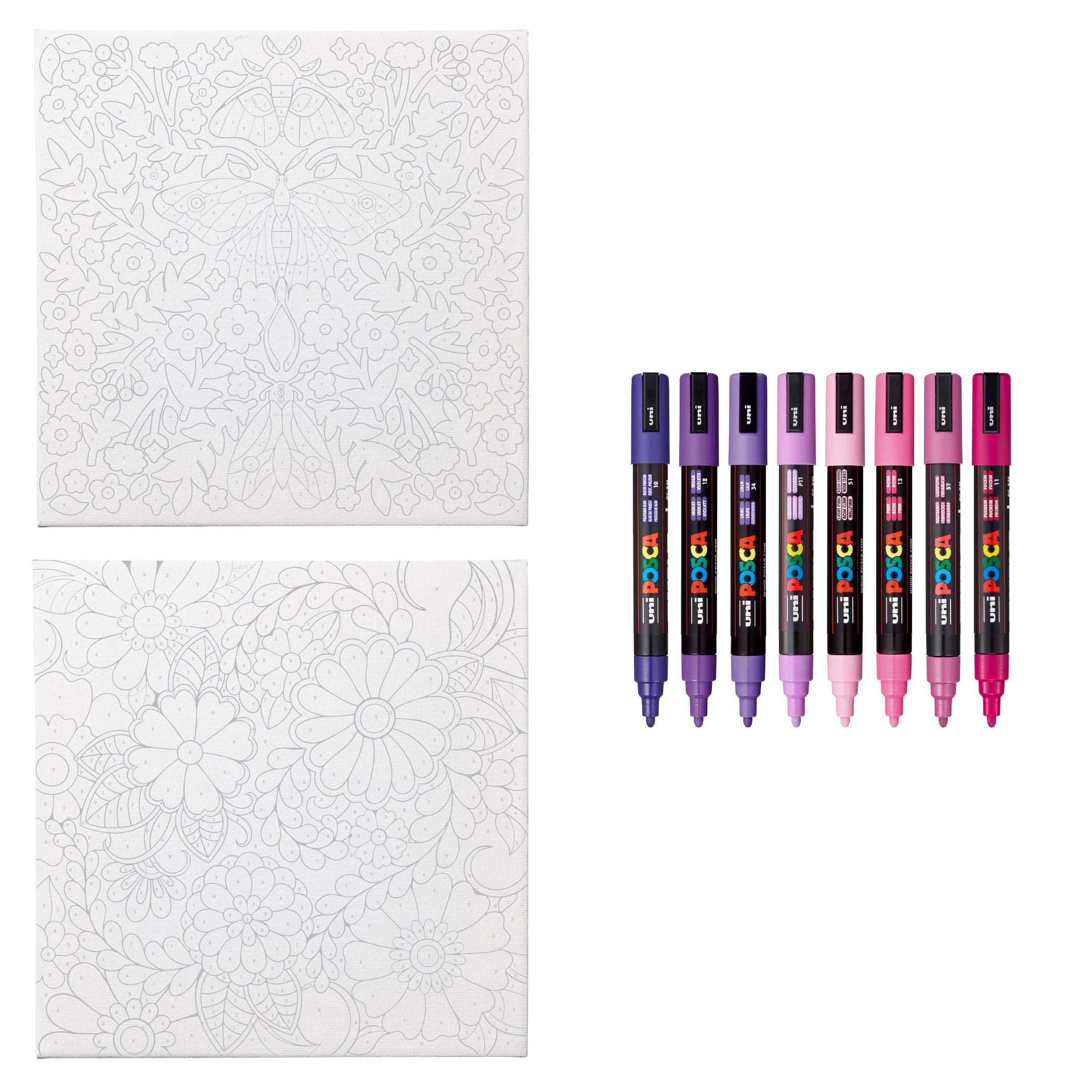 uni® POSCA® Paint-By-Number Canvas Kit, including 5M Markers