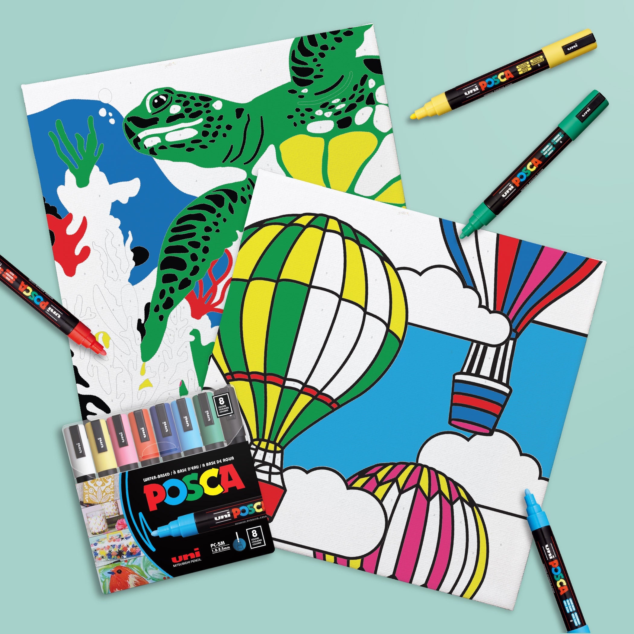 uni® POSCA® Paint-By-Number Canvas Kit, including 5M Markers