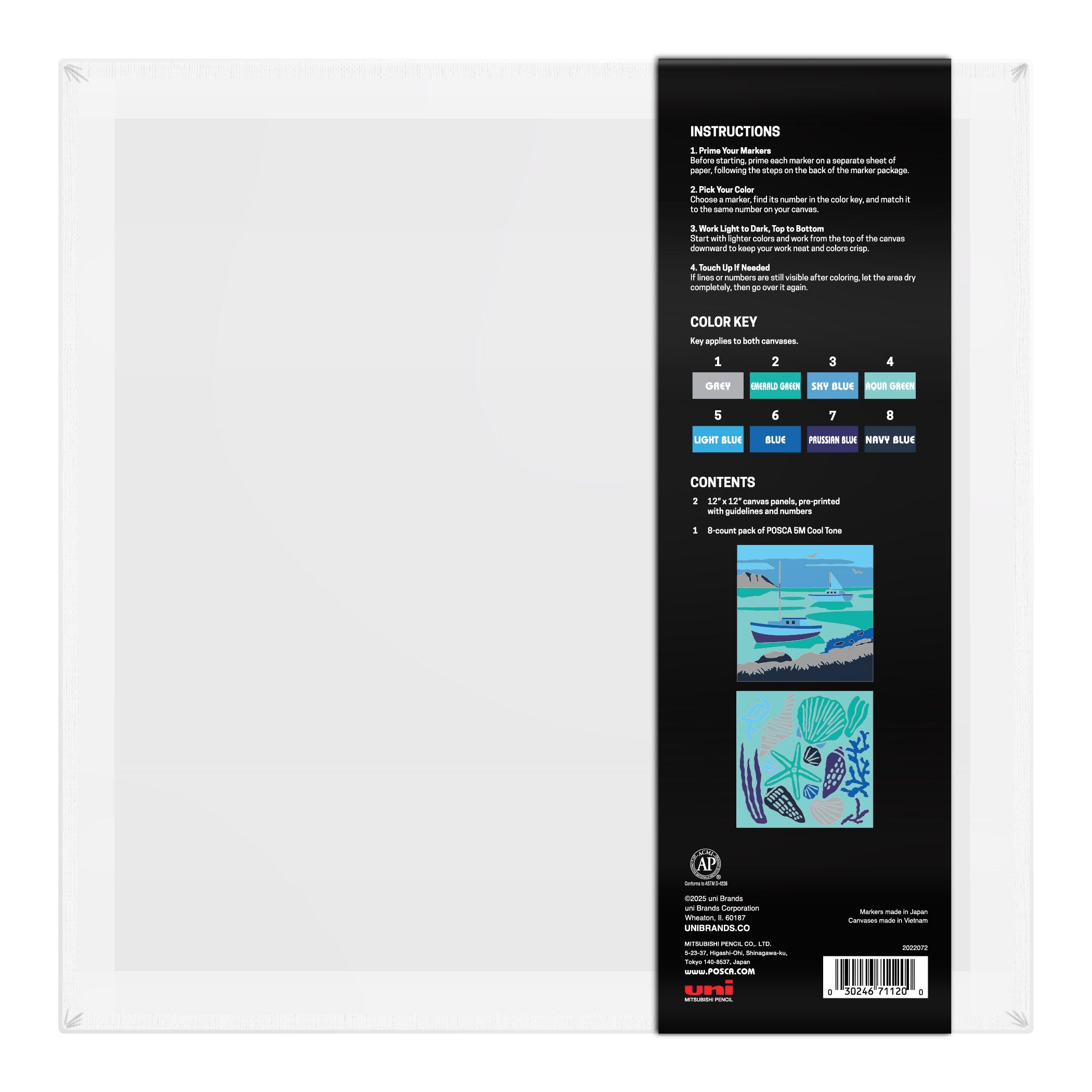 uni® POSCA® Paint-By-Number Canvas Kit, including 5M Markers