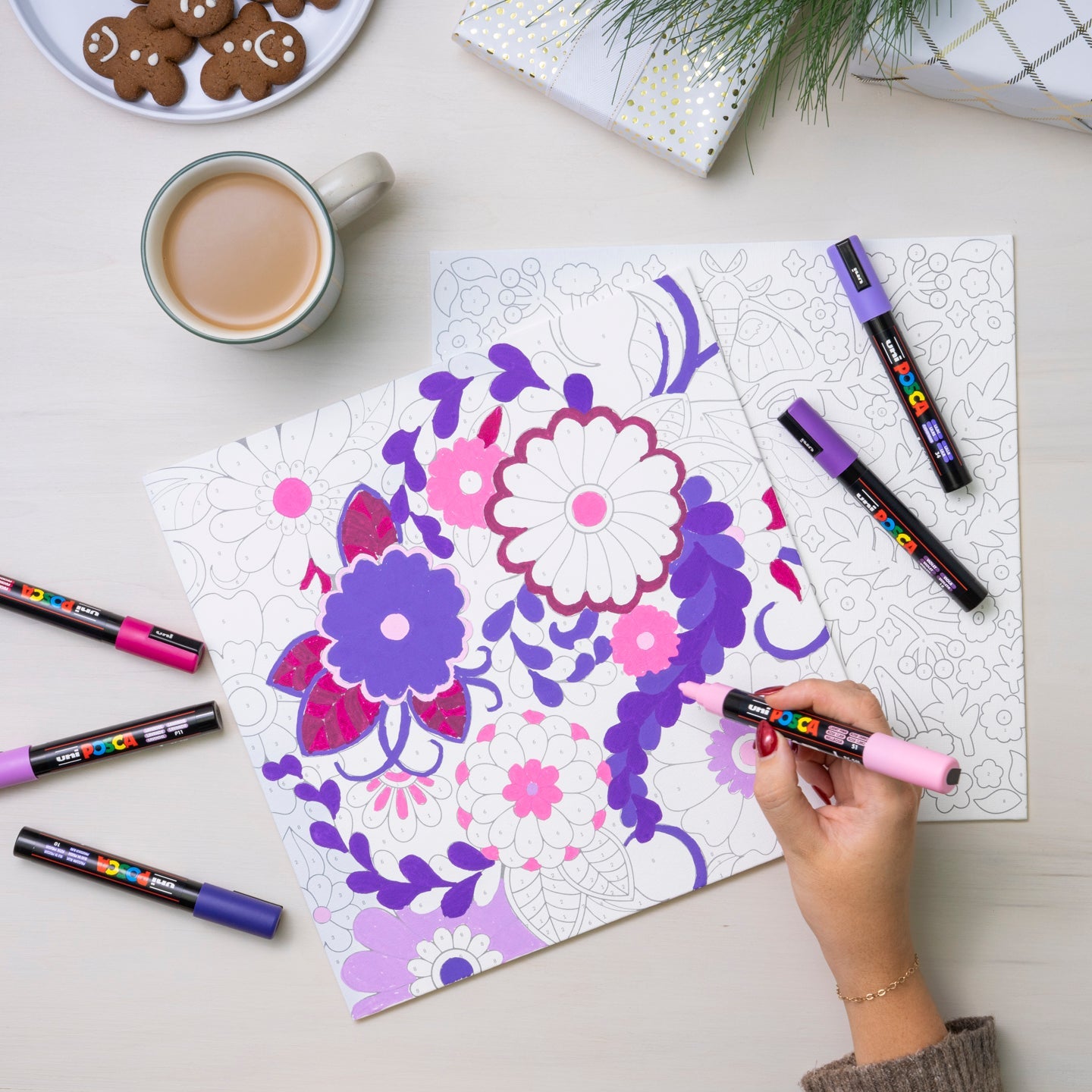 uni® POSCA® Paint-By-Number Canvas Kit, including 5M Markers