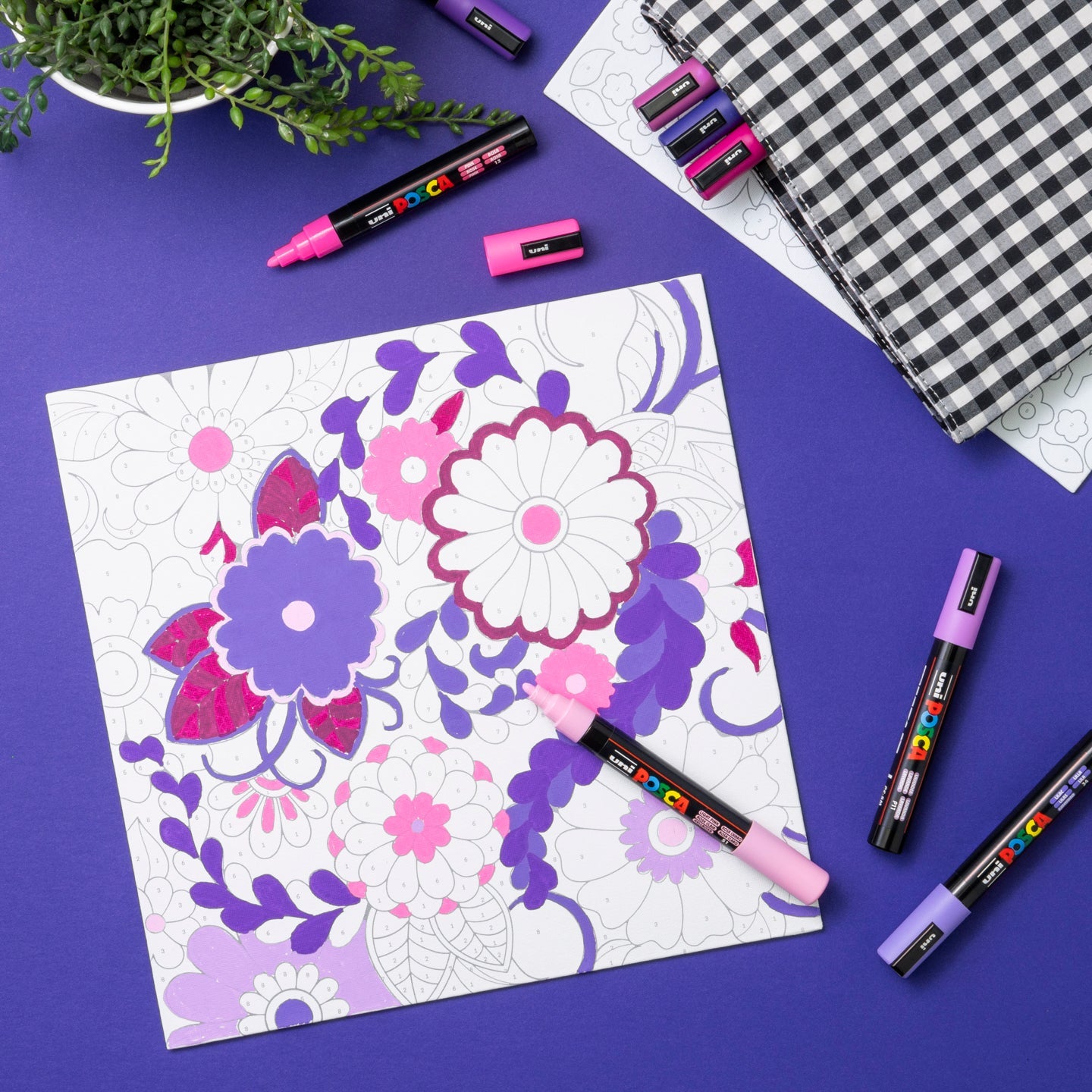 uni® POSCA® Paint-By-Number Canvas Kit, including 5M Markers