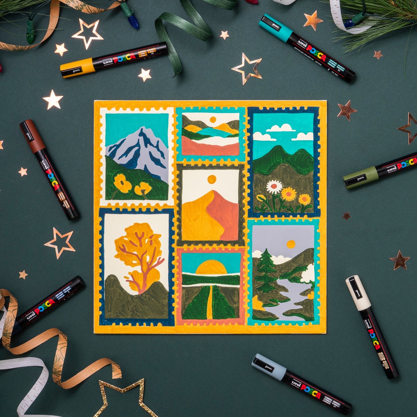 uni® POSCA® Paint-By-Number Canvas Kit, including 5M Markers