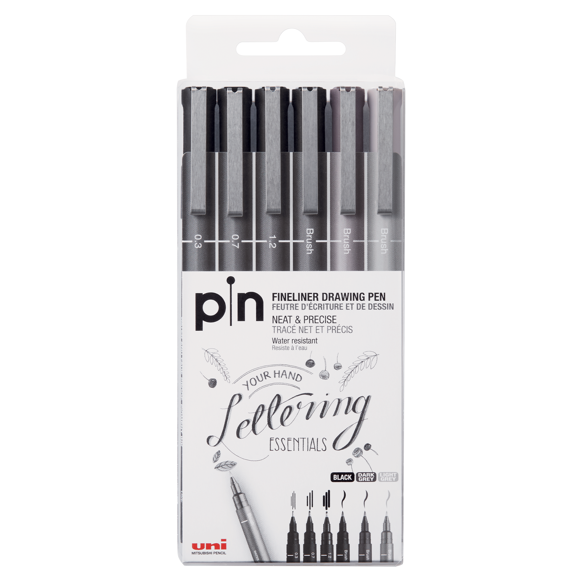 uni® Pin, Fine Line Drawing Pens, Assorted Tips and Colors, 6 Count