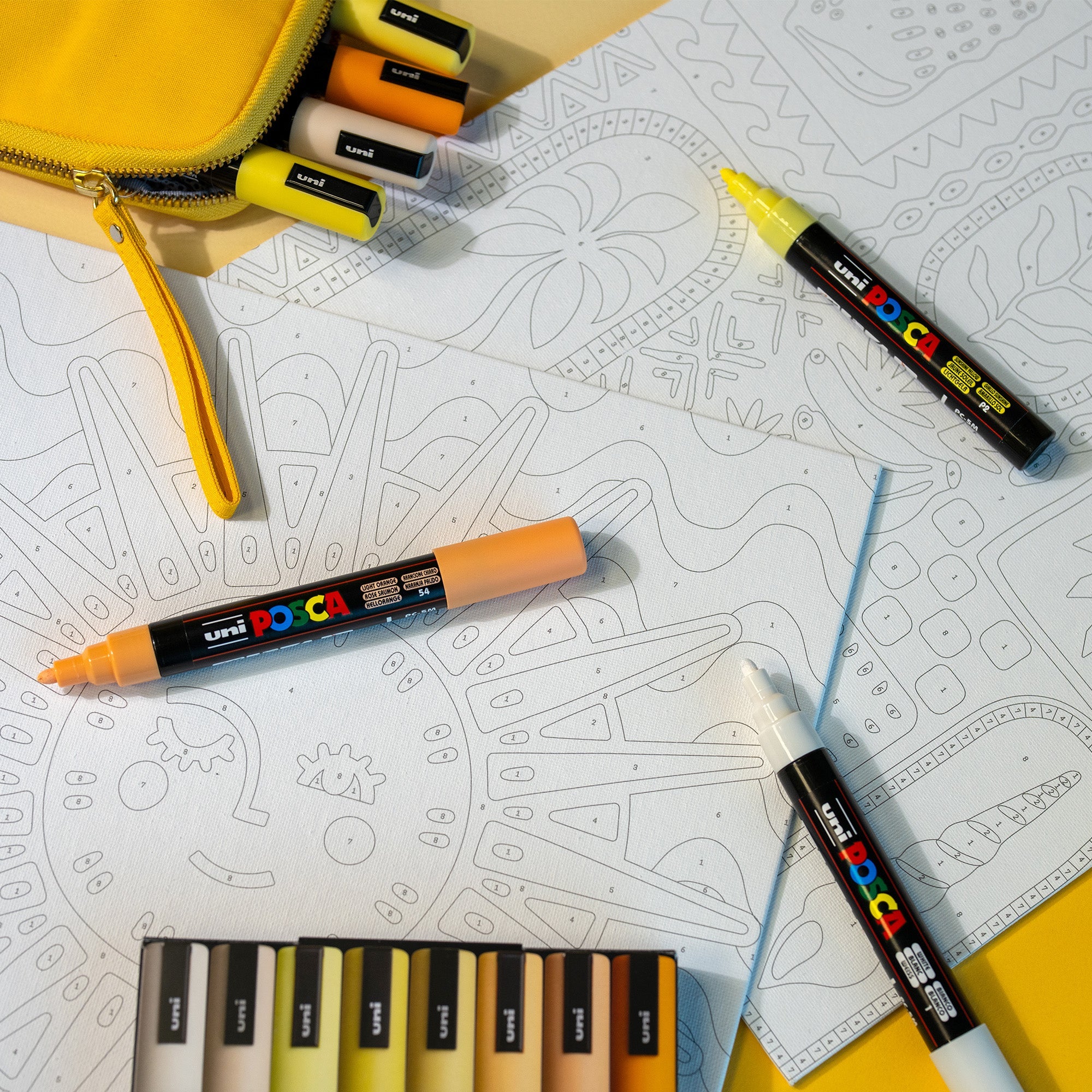 uni® POSCA® Paint-By-Number Canvas Kit, including 5M Markers
