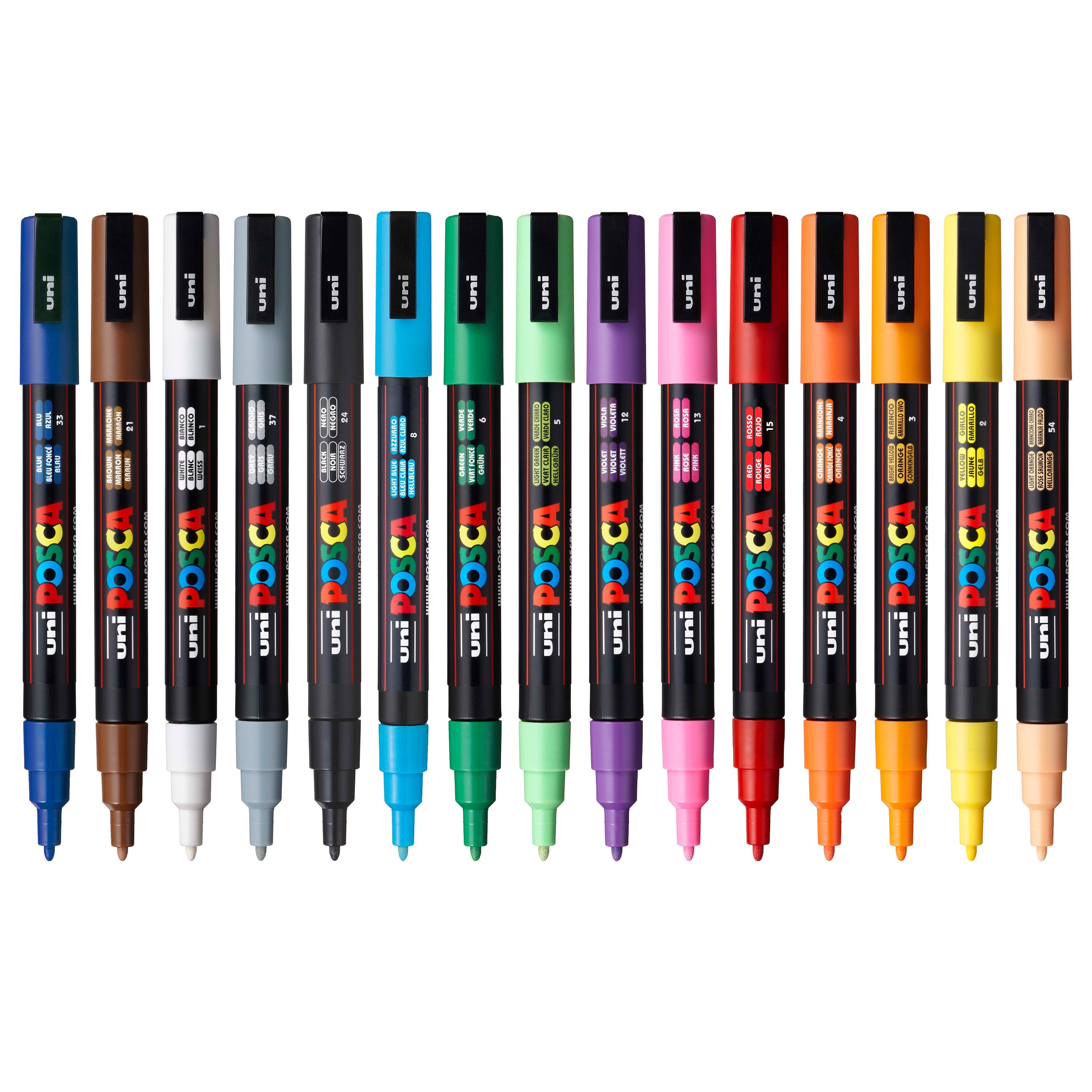 uni® POSCA® PC-3M, vandbaserede tuscher (15-pak)