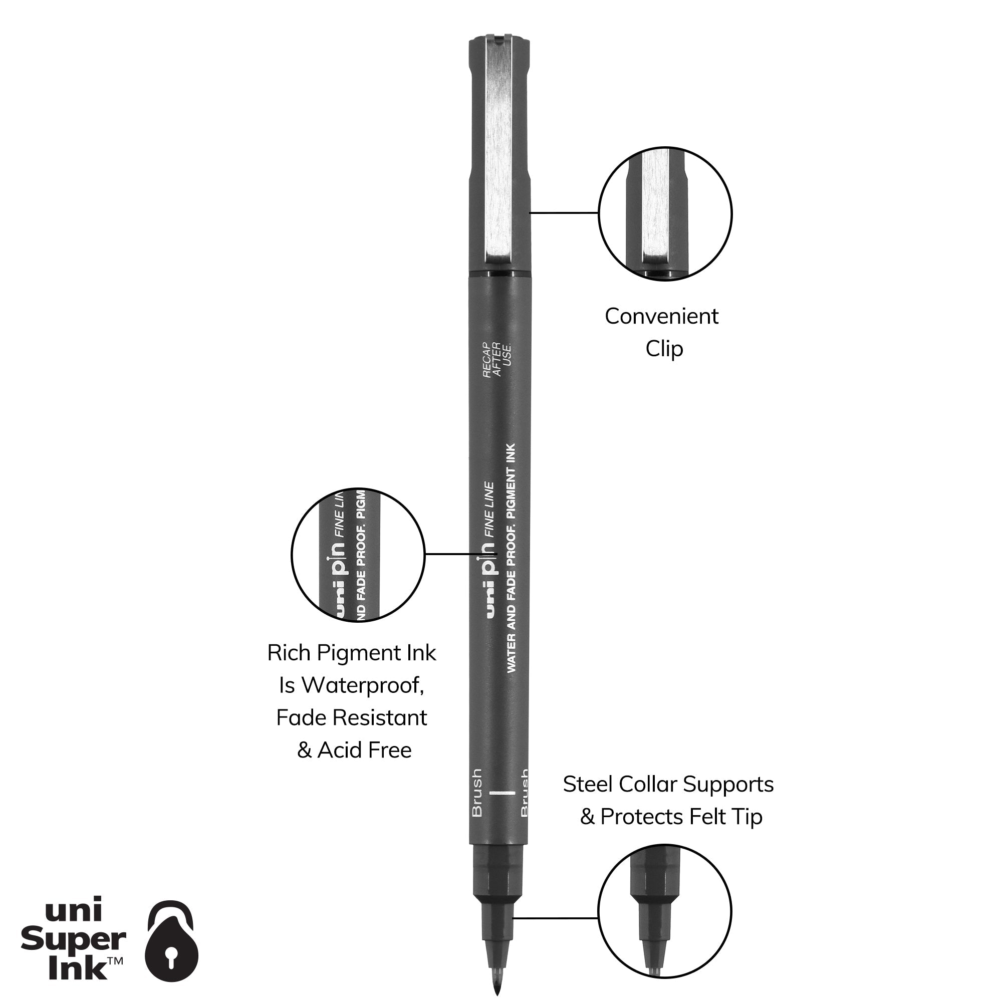 uni® Pin, Fine Line Drawing Pens, Assorted Tips and Colors, 6 Count