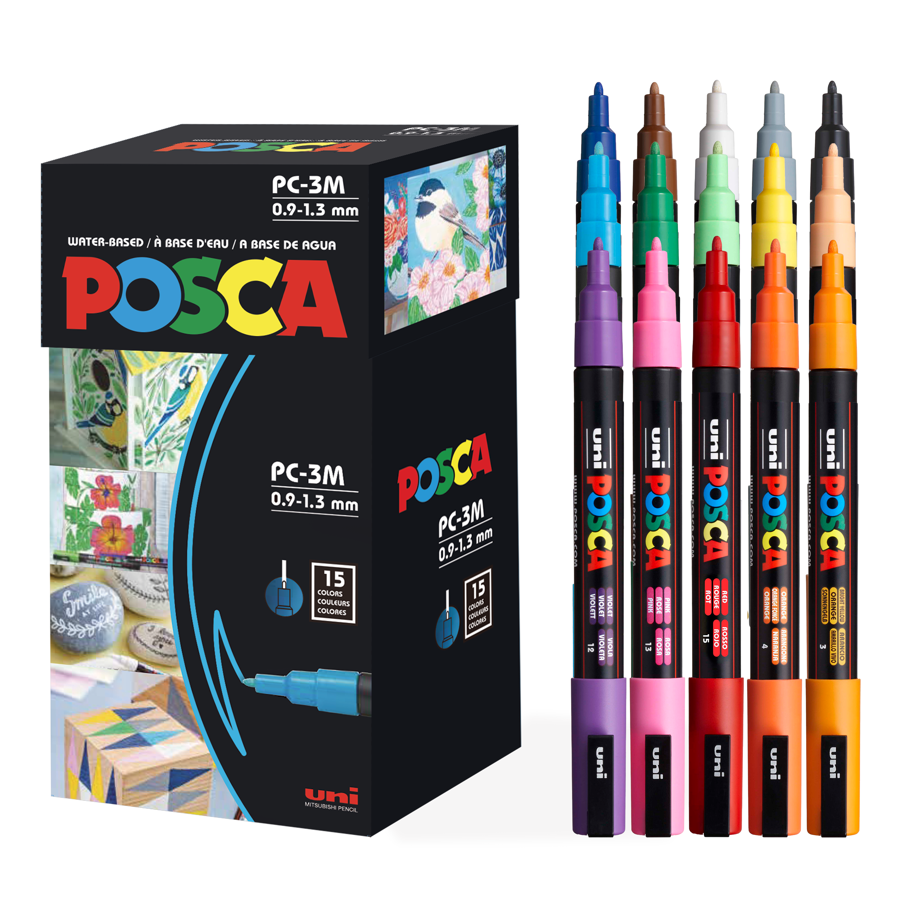 uni® POSCA® PC-3M, vandbaserede tuscher (15-pak)